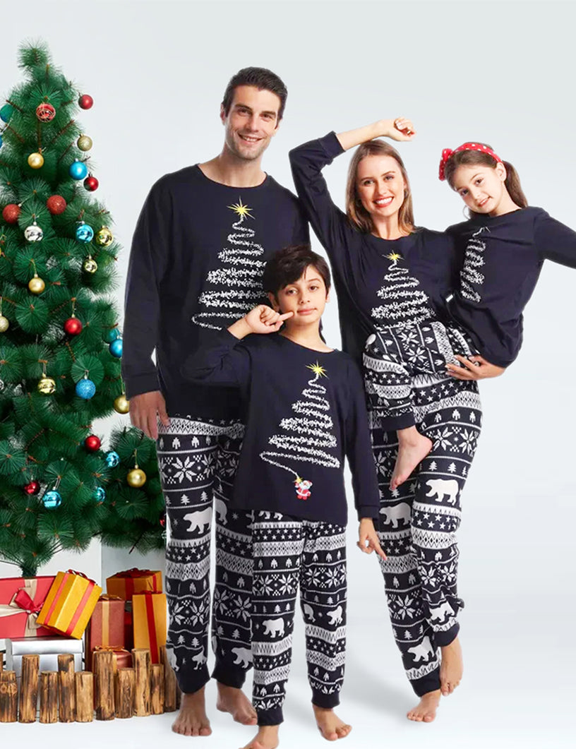 Black Christmas Tree Print Matching Family Christmas Pajamas Sets
