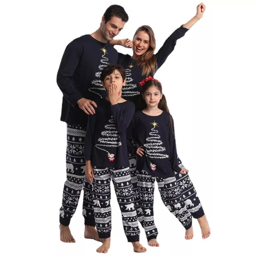 Black Christmas Tree Print Matching Family Christmas Pajamas Sets