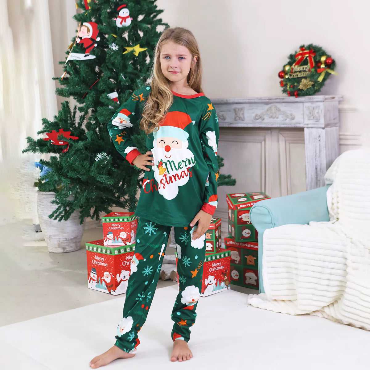 Matching Family Christmas Pajamas - Green Klaus