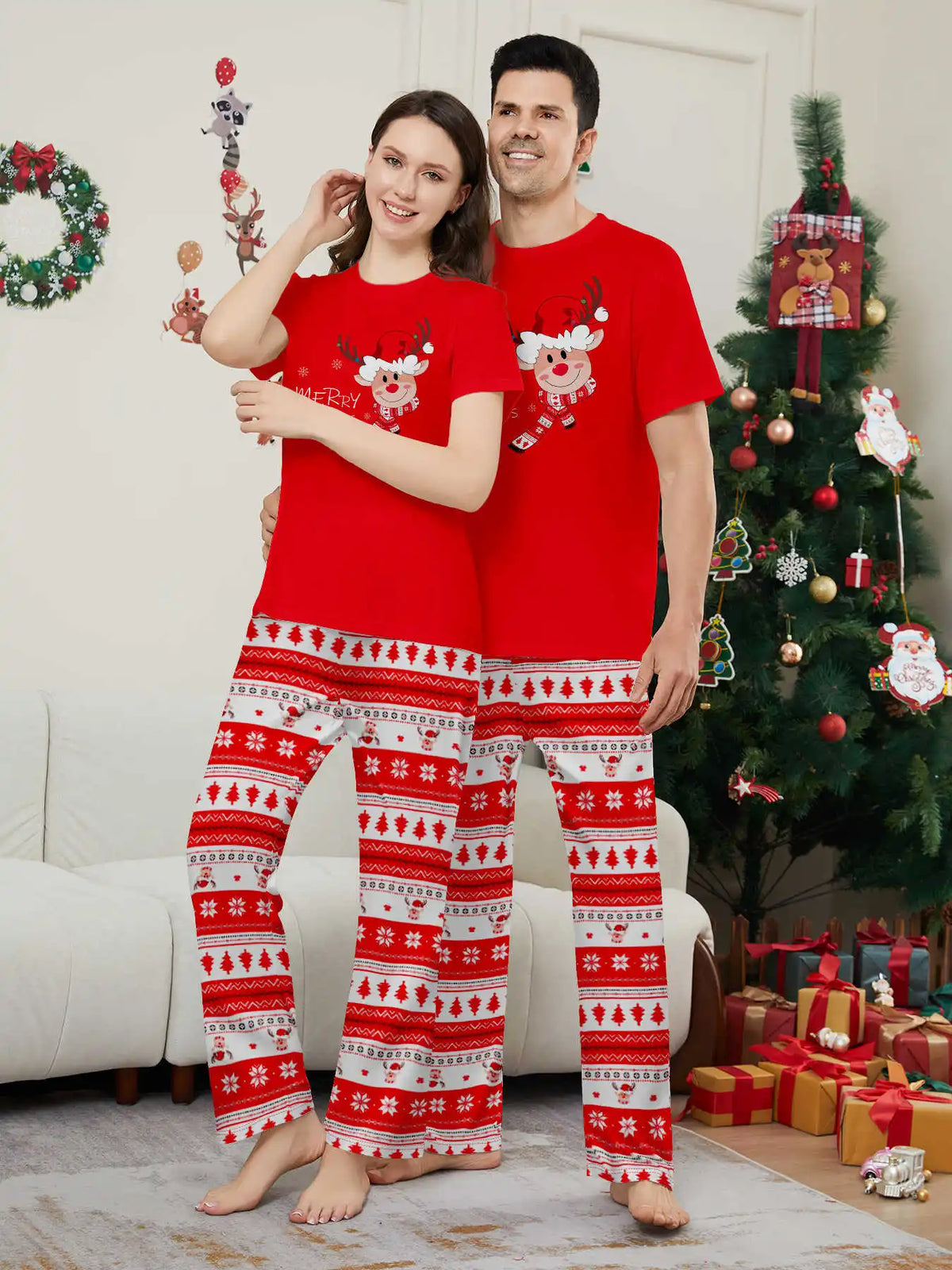 Matching Family Christmas Pajamas - Elk Print