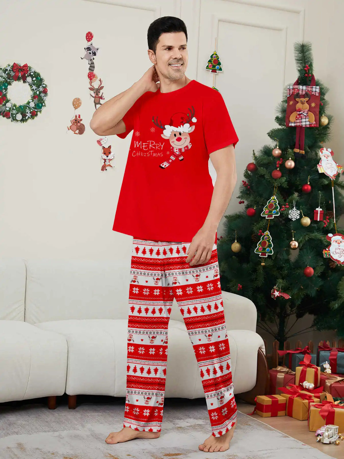 Matching Family Christmas Pajamas - Elk Print