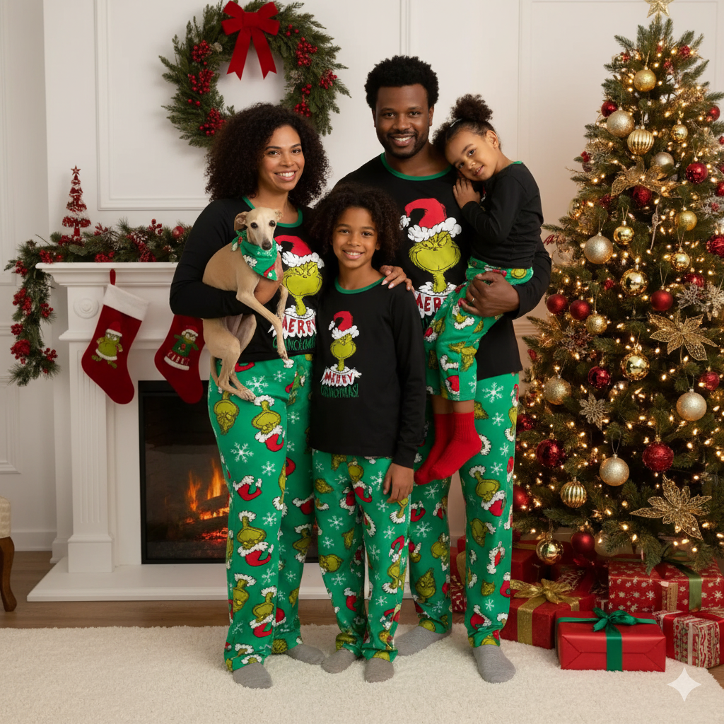 Green Grinch Print Matching Family Christmas Pajamas