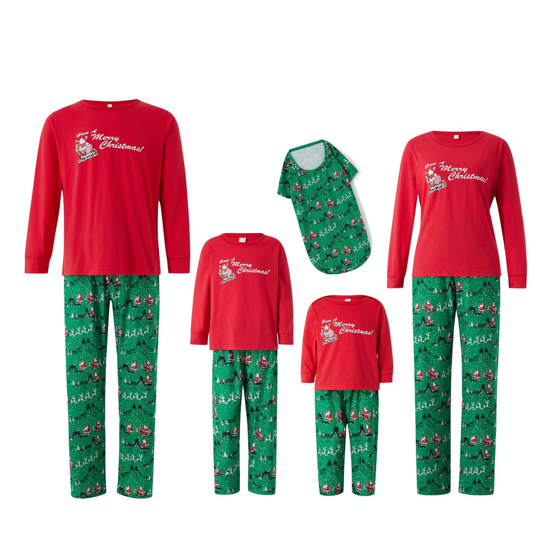 Red and Green Snowman Print Matching Family Christmas Pajamas-Dog Pajamas Included