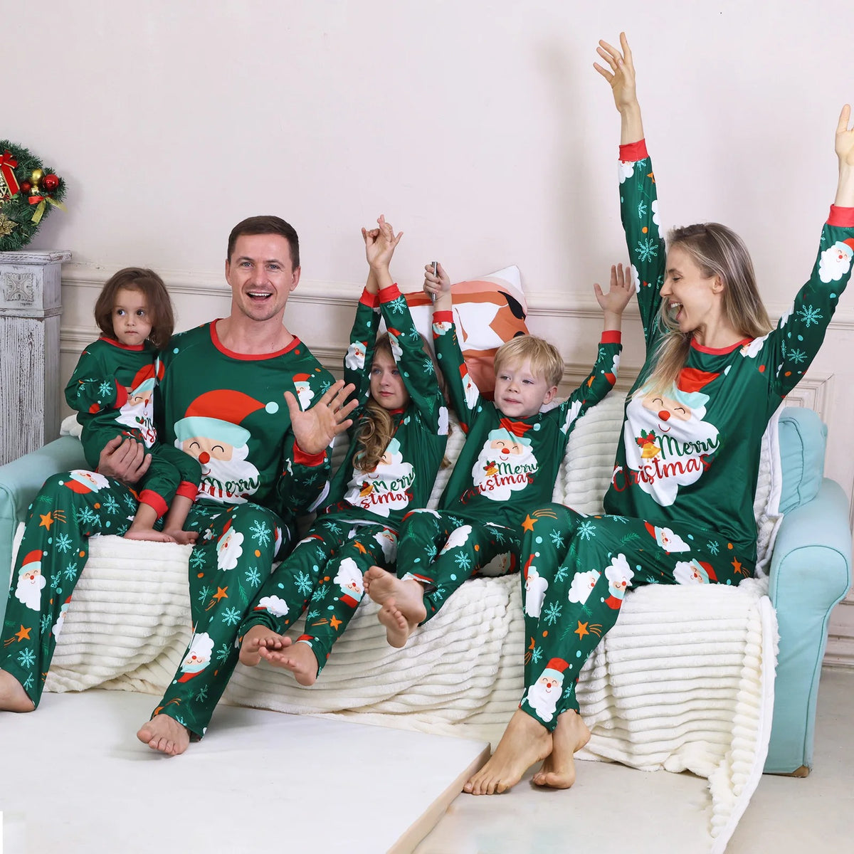 Matching Family Christmas Pajamas - Green Klaus