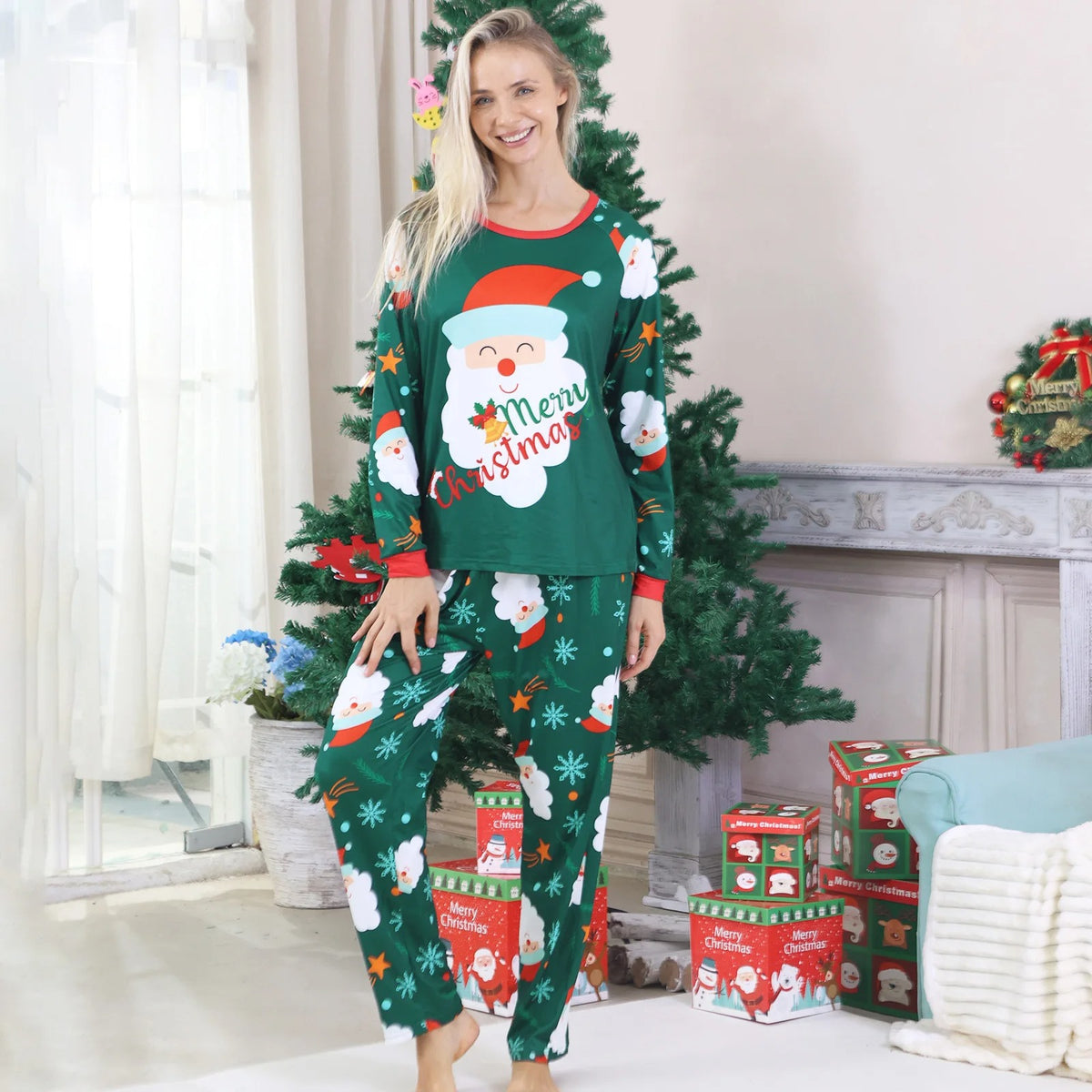 Matching Family Christmas Pajamas - Green Klaus