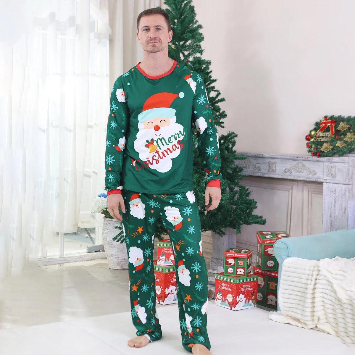 Matching Family Christmas Pajamas - Green Klaus