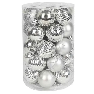 34 Mixed Silver Christmas Balls w/ Glitter 6cm