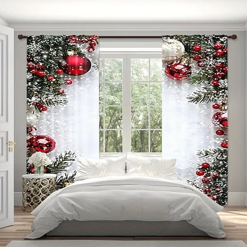 Christmas Window Curtains 2-Piece Set
